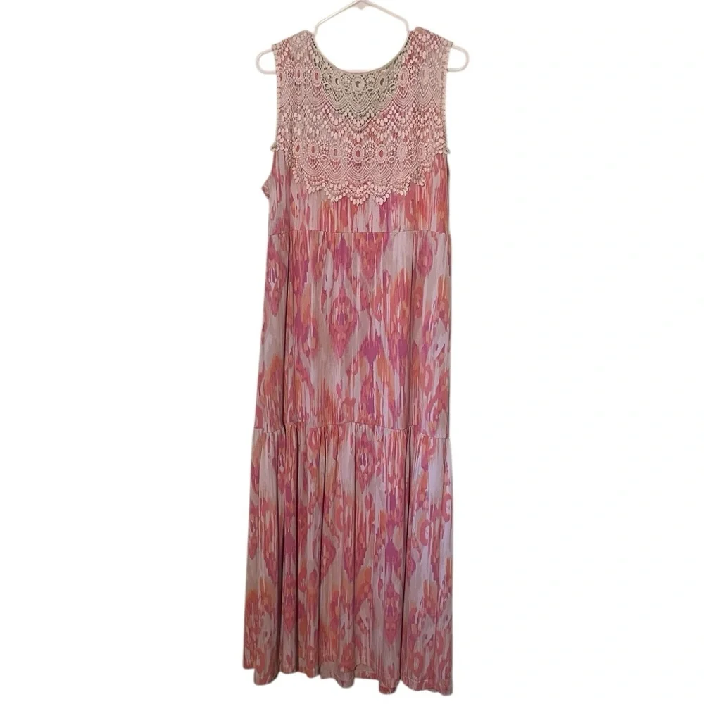 Ruby Rd Lace Back Long Flowy Stretch Boho Ruffle dress. Size XL GUC. - Picture 2 of 6